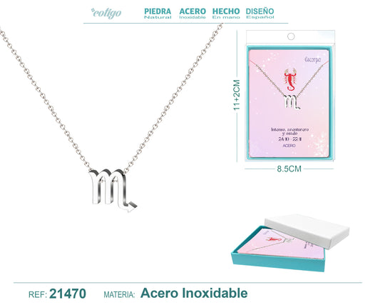 Collar Zodíaco Escorpio Acero color Plateado