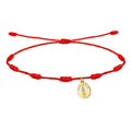 Pulsera roja de 7 nudos con medalla de San Nicolás de Bari en acero dorado