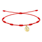 Pulsera roja de 7 nudos con medalla de San Nicolás de Bari en acero dorado