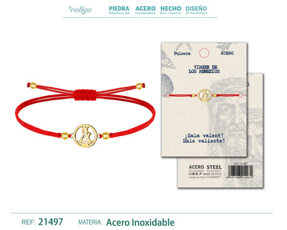 Pulsera Hilo encerado con  Virgen del Remedio Acero Dorado