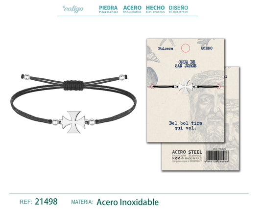 Cruz de san jorgePulsera Hilo encerado con  Acero Plateado
