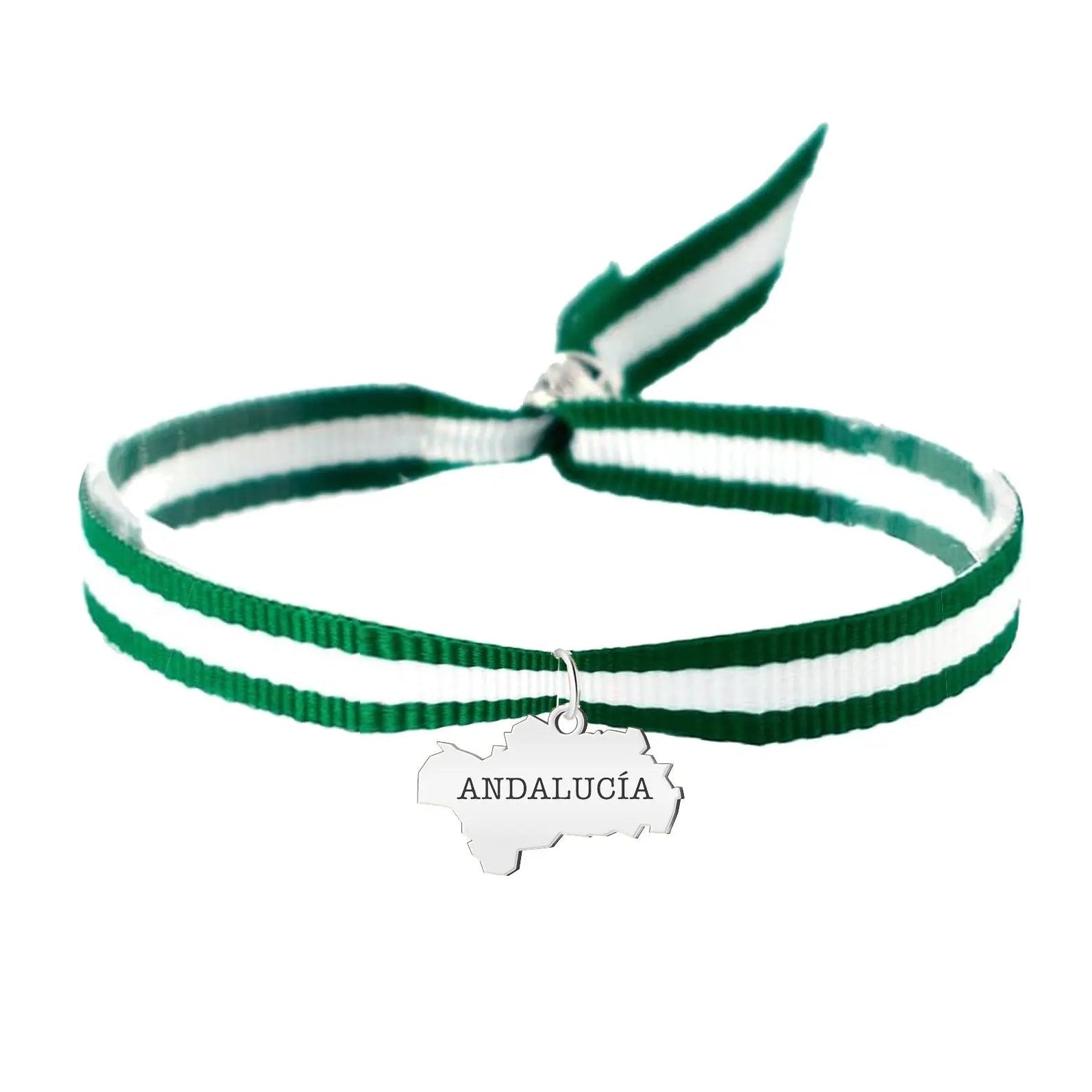 Pulsera bandera de Andalucía con mapa de Andalucía en acero plateado