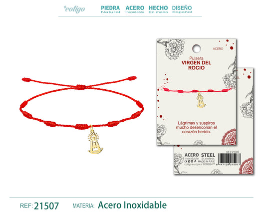 Pulsera 7 nudos con Colgante Virgen de rocío Acero Dorado