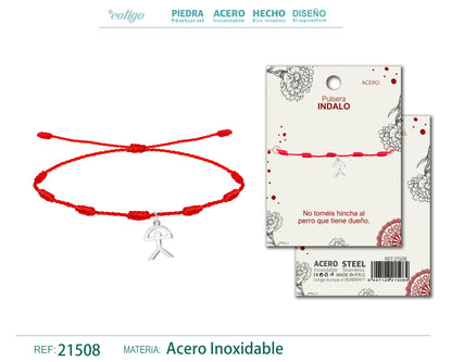 Pulsera 7 nduso con Colgante de Indalo Acero Plateado