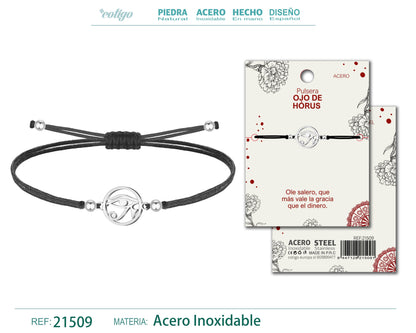 Pulsera Hilo encerado con Ojo horus Acero Plateado