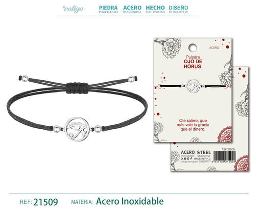 Pulsera Hilo encerado con Ojo horus Acero Plateado