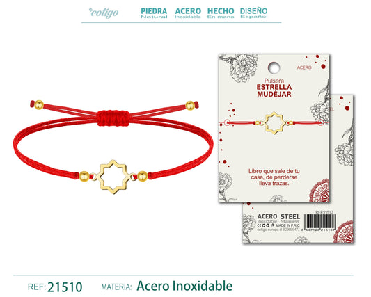 Pulsera Hilo encerado con Estrella nudéjar Acero Dorado