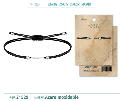 Pulsera Hilo encerado con Cuchillo Canario Acro Plateado