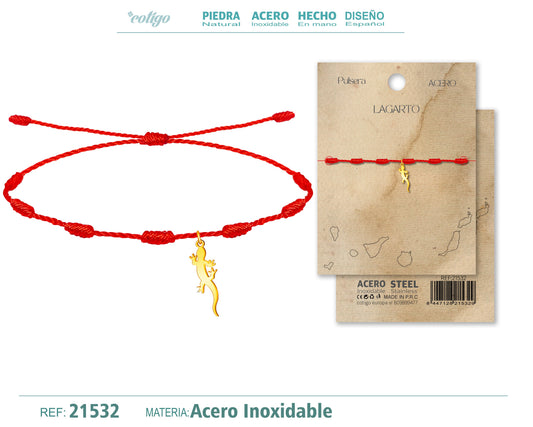 Pulsera 7 nudos con colgante lagarto Acero Dorado