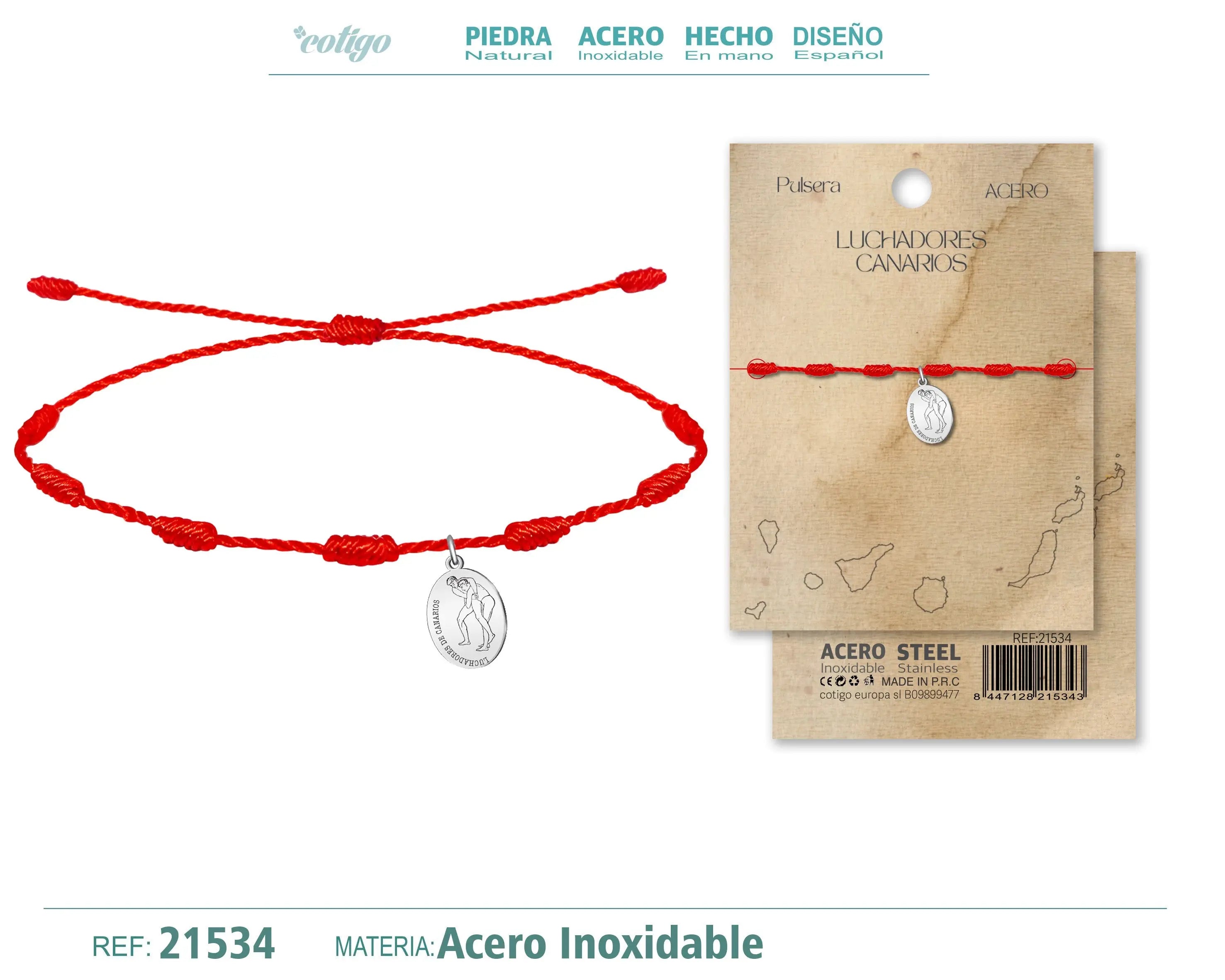 Pulsera 7 nudos con Colgante Luchadores de canarios Acero Plateado - cotigo