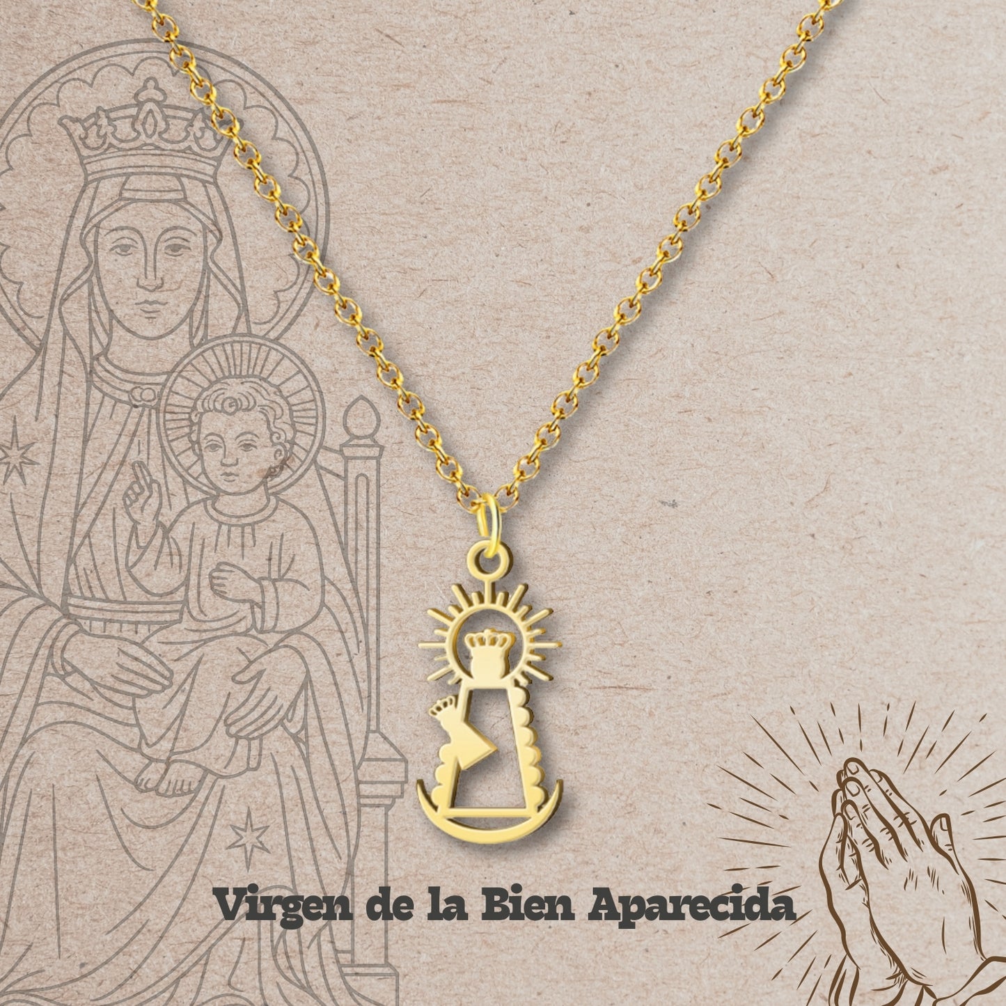 Collar Virgen de España Acero inoxidable, colgante Virgen del Pilar, Virgen de Rocío,Virgen de Covadonga