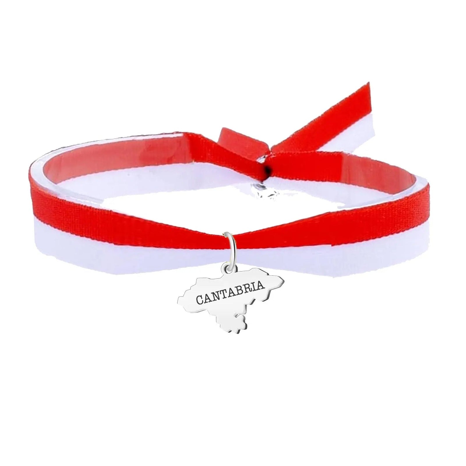 Pulsera bandera de Cantabria con colgante mapa en acero plateado