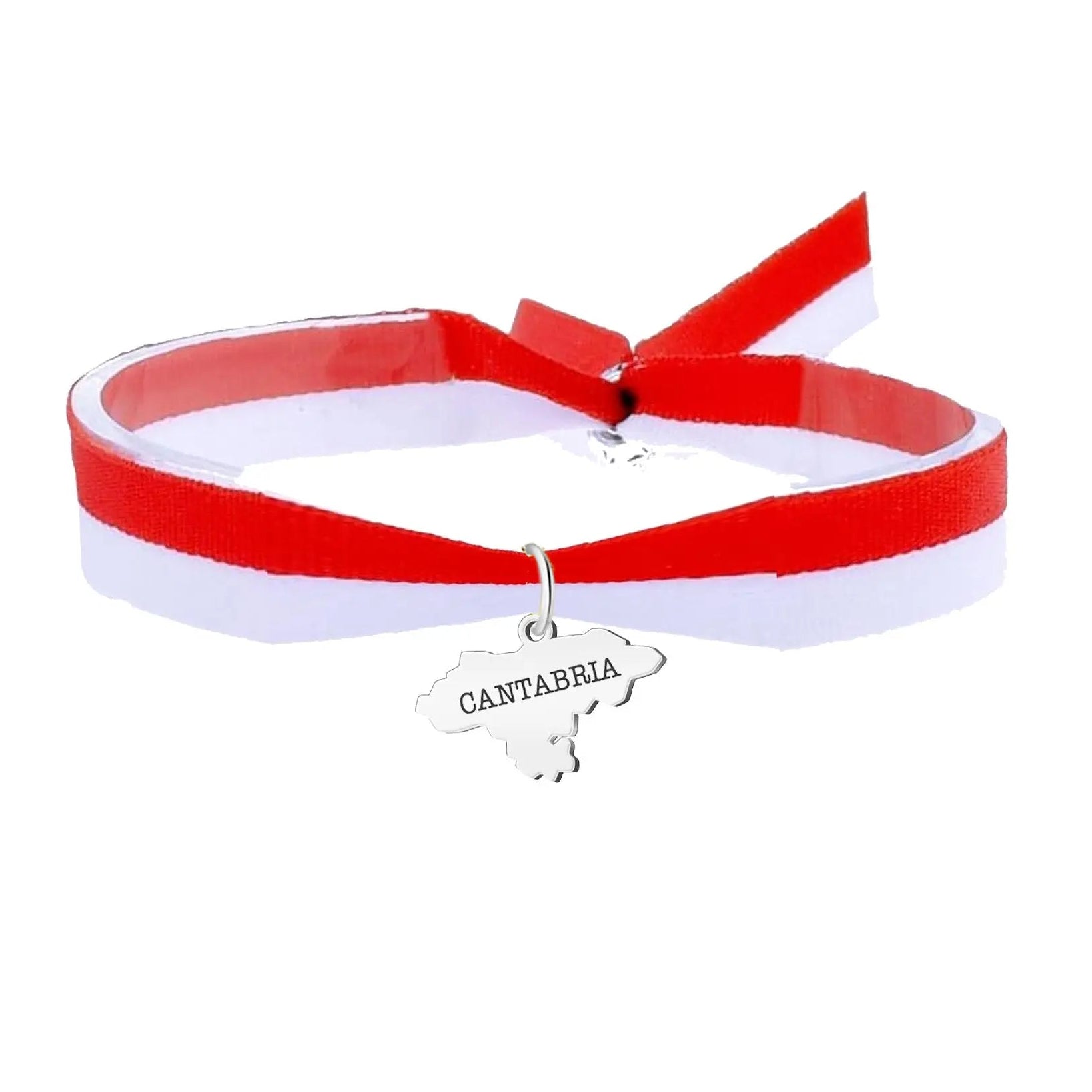 Pulsera bandera de Cantabria con colgante mapa en acero plateado