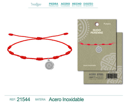Pulsera 7 Nudos con colgante Nudo perenne Acero Plateado