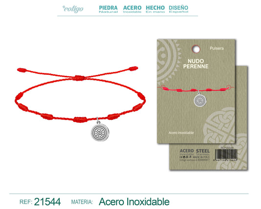 Pulsera 7 Nudos con colgante Nudo perenne Acero Plateado