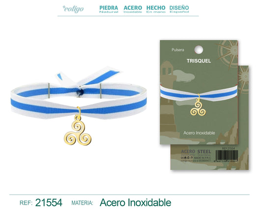 Pulsera Bandera Galicia con colgante Trisquel Acero Dorado