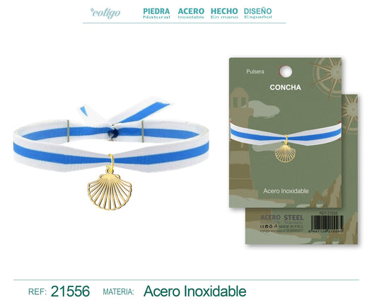 Pulsera Bandera Galicia con colgante Concha Acero Dorado