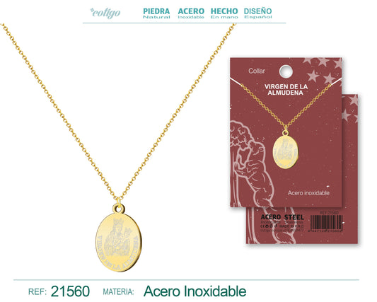 Colgante Virgen almudena Acero Dorado