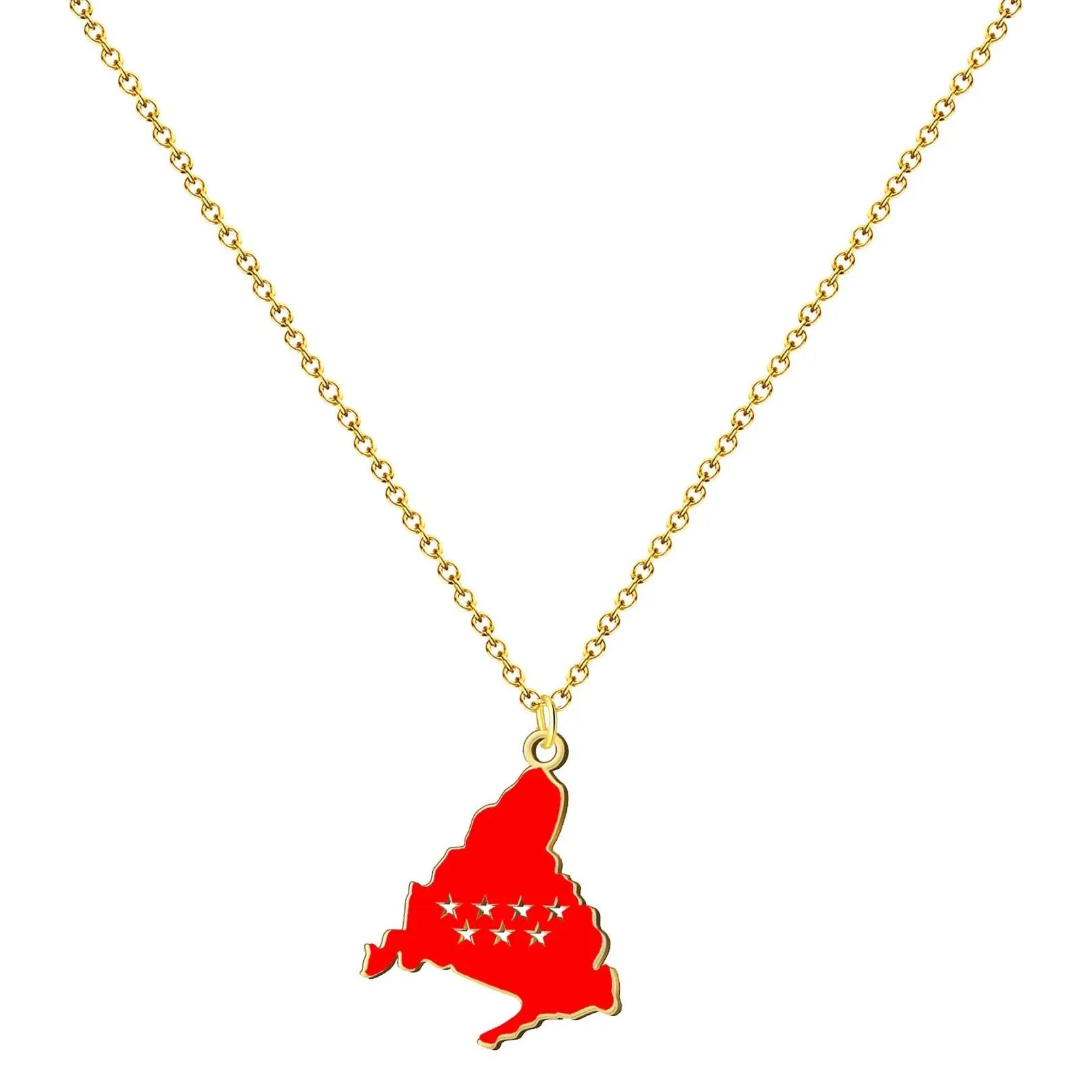 Colgante mapa Madrid en acabado dorado con detalle rojo