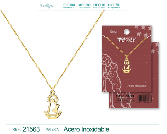 Colgante Virgen almudena Acero Dorado