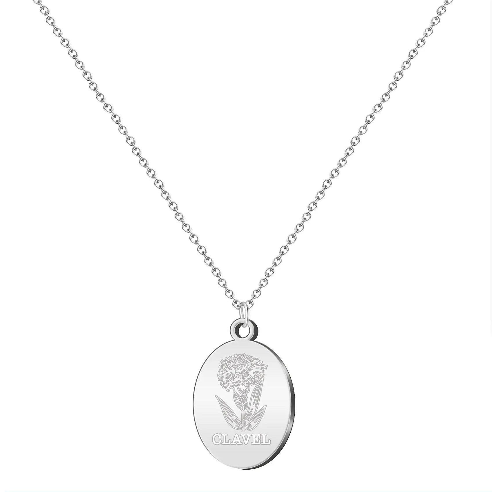 Colgante clavel en acero plateado con cadena fina