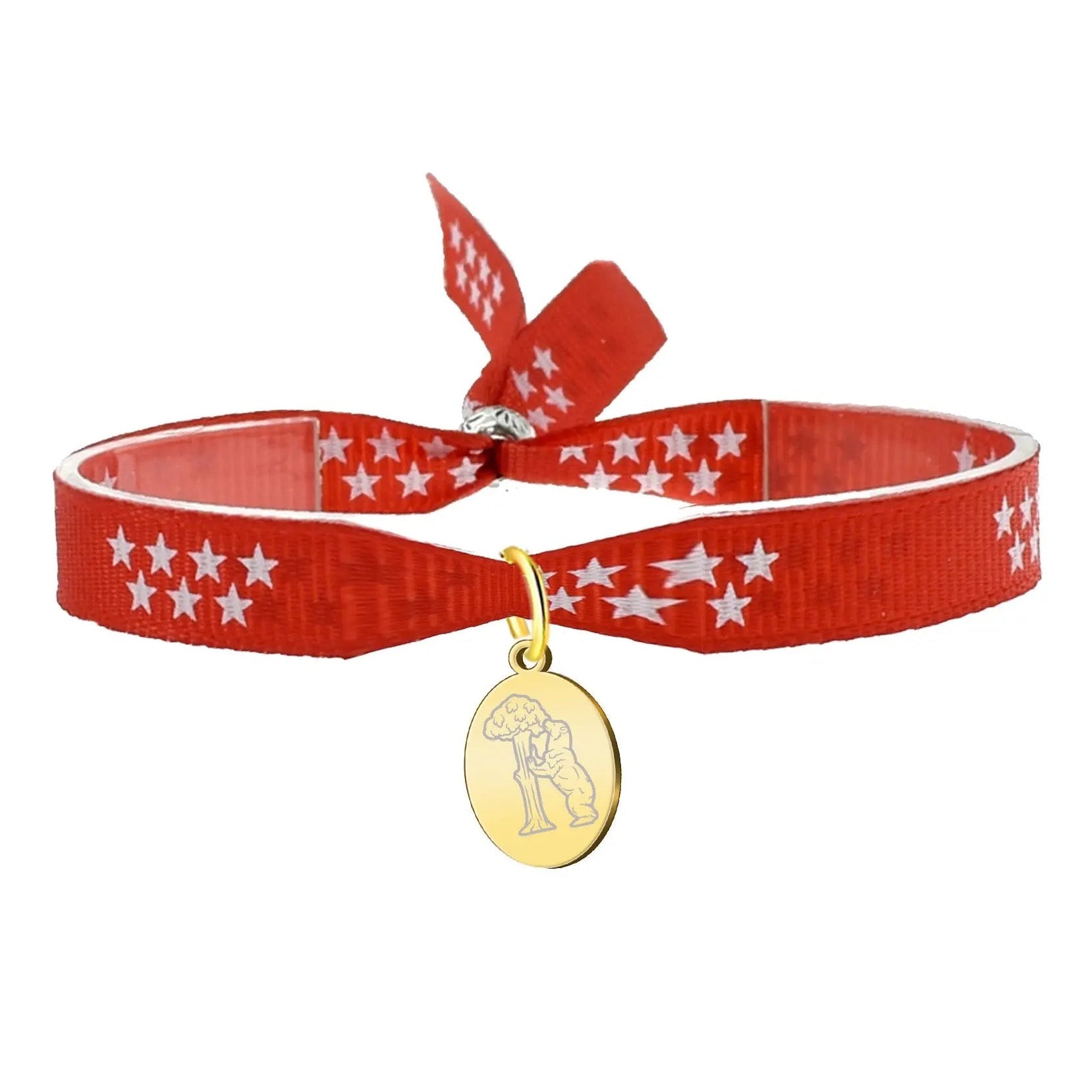 Pulsera bandera de Madrid con colgante dorado del Oso y el Madroño
