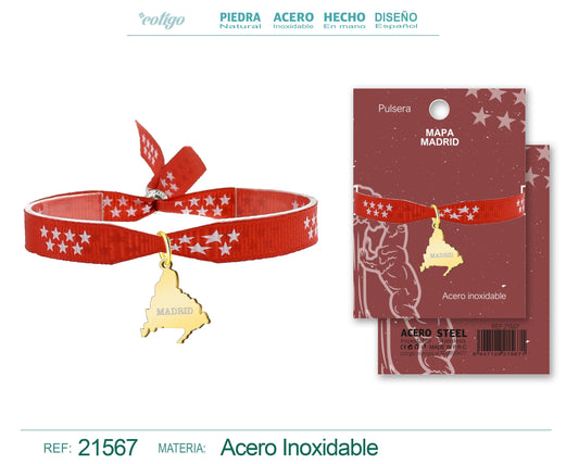 Pulsera Bandera y Mapa de Madrid Acero Dorado