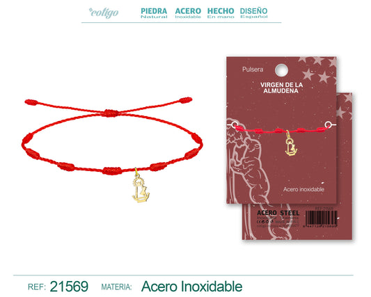 Pulsera 7 nudos con Colgante Virgen Almudena Acero Dorado