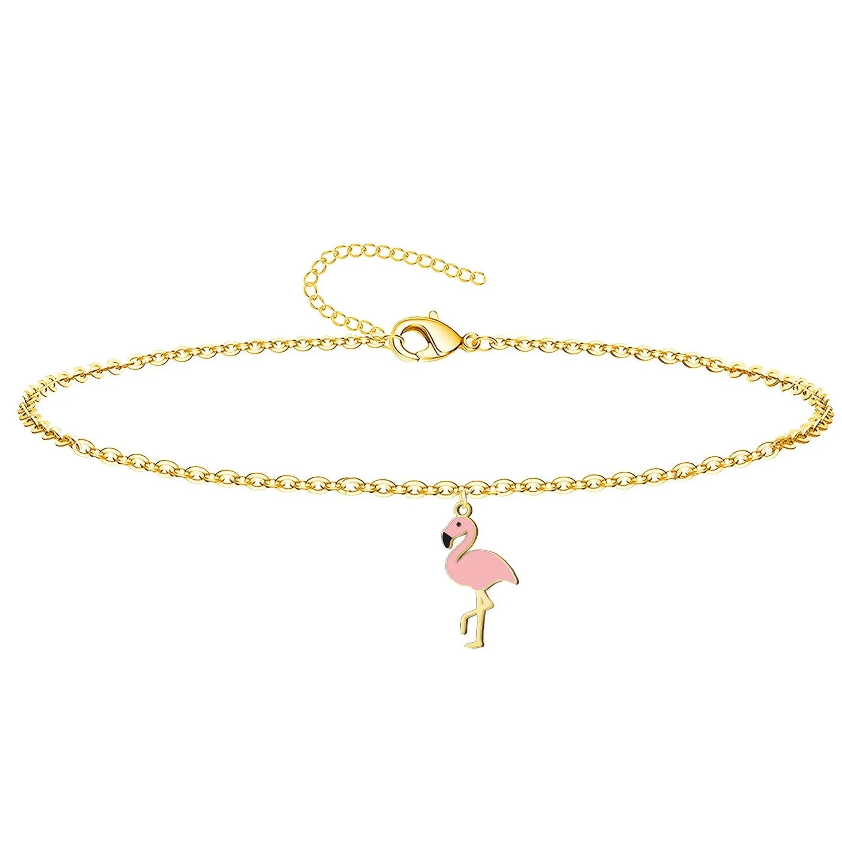 Pulsera con flamenco rosa en acero dorado para mujer