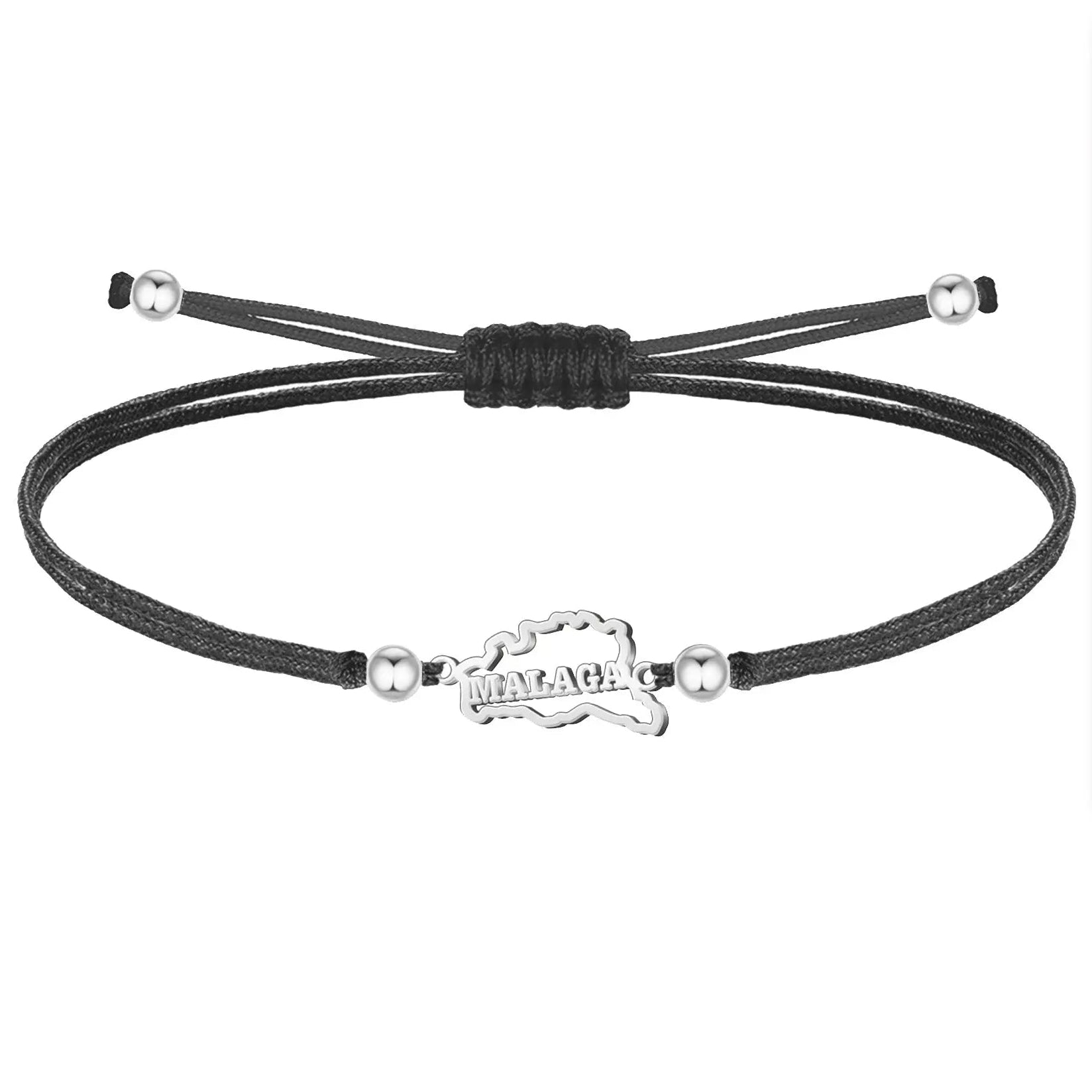 Pulsera Hilo encerado con Mapa de malaga Acero Plateado - cotigo