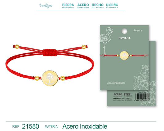 Pulsera Hilo encerado con Biznaga Acero Dorado