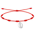 Pulsera 7 nudos roja con Virgen de Lluc en acero plateado