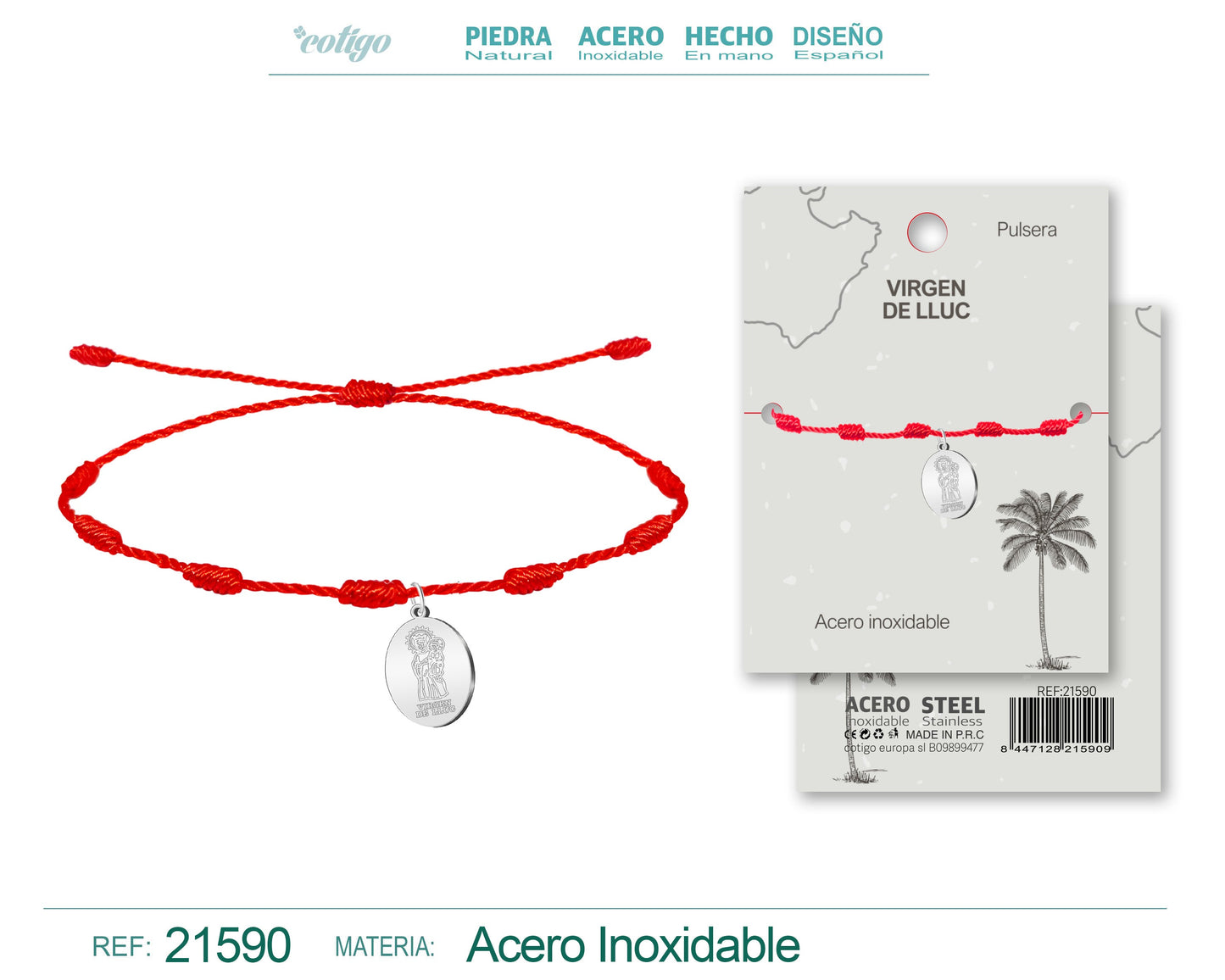 Pulsera 7 nudos con Virgen de Lluc Acero palteado