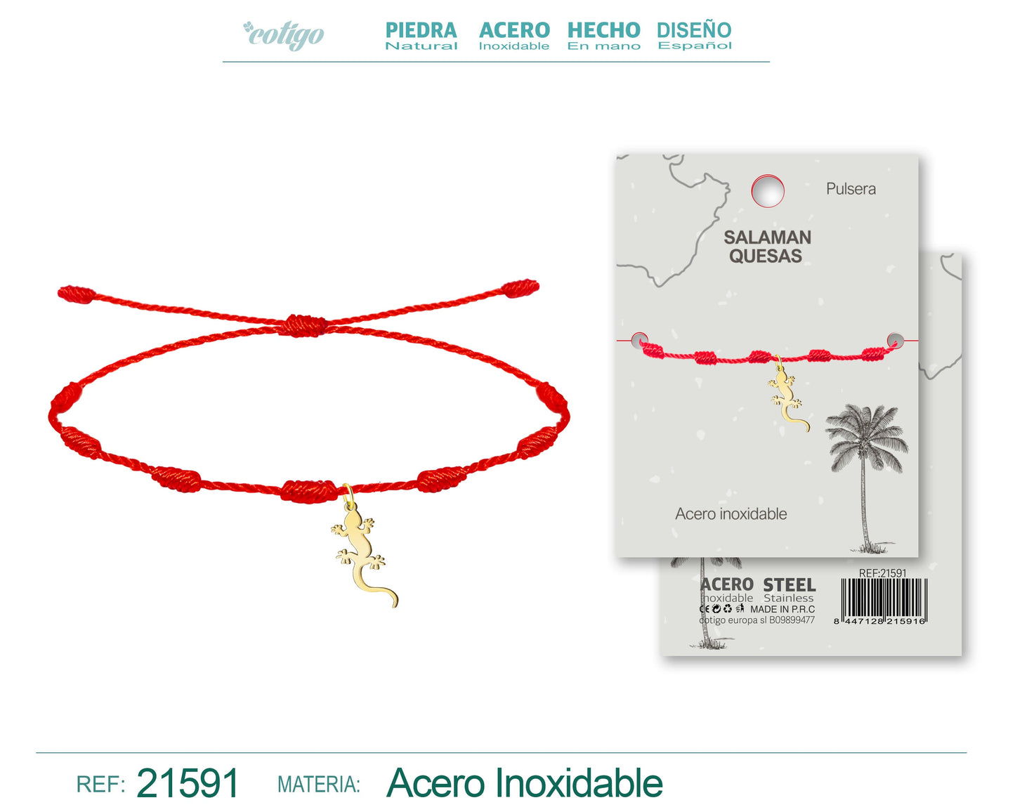 Pulsera 7 nudos con Salamanquesas Acero Dorado