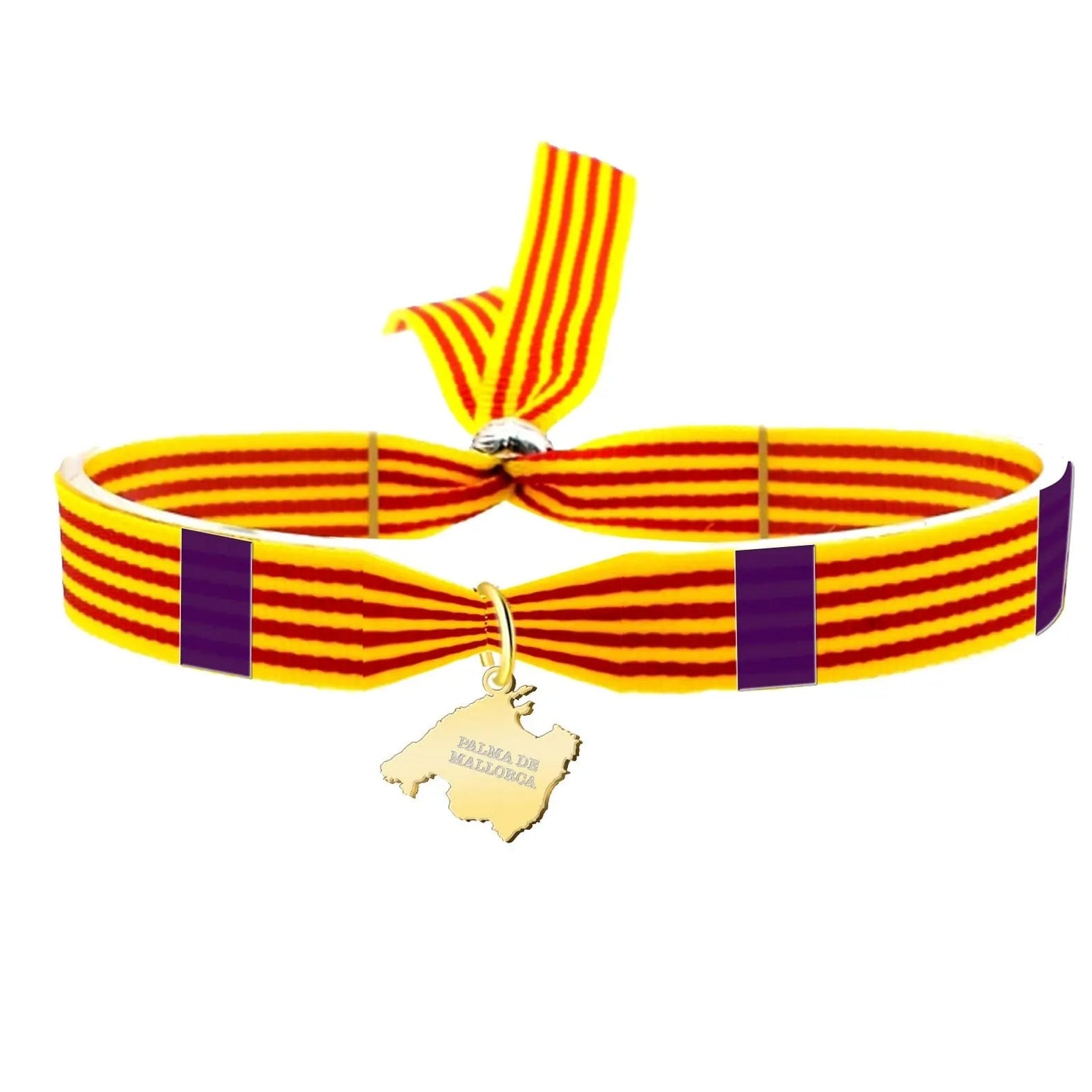 Pulsera bandera Mallorca con mapa en acero dorado