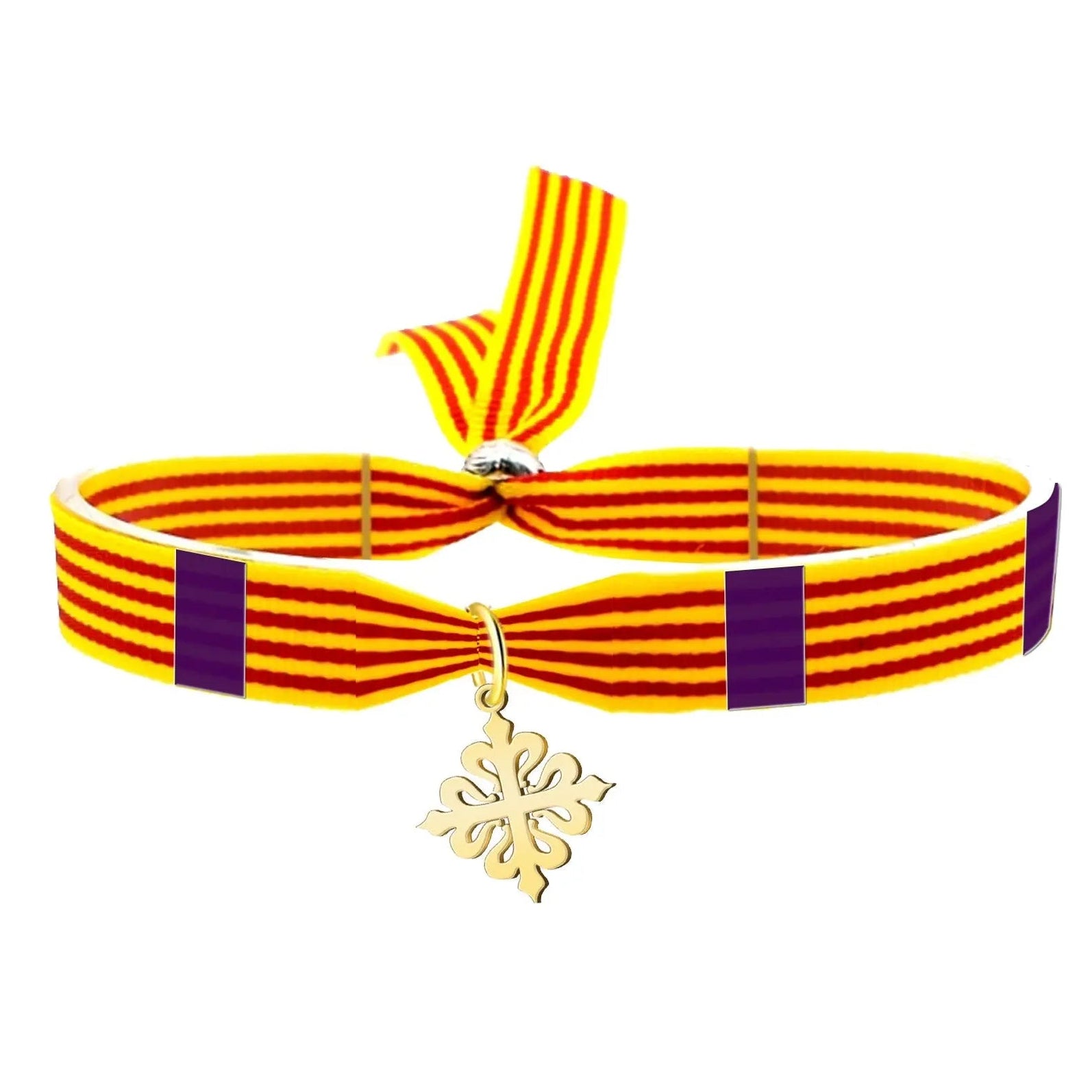 Pulsera bandera Mallorca con colgante cruz mallorquina dorada