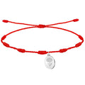 Pulsera de 7 nudos roja con clavel en acero inoxidable plateado