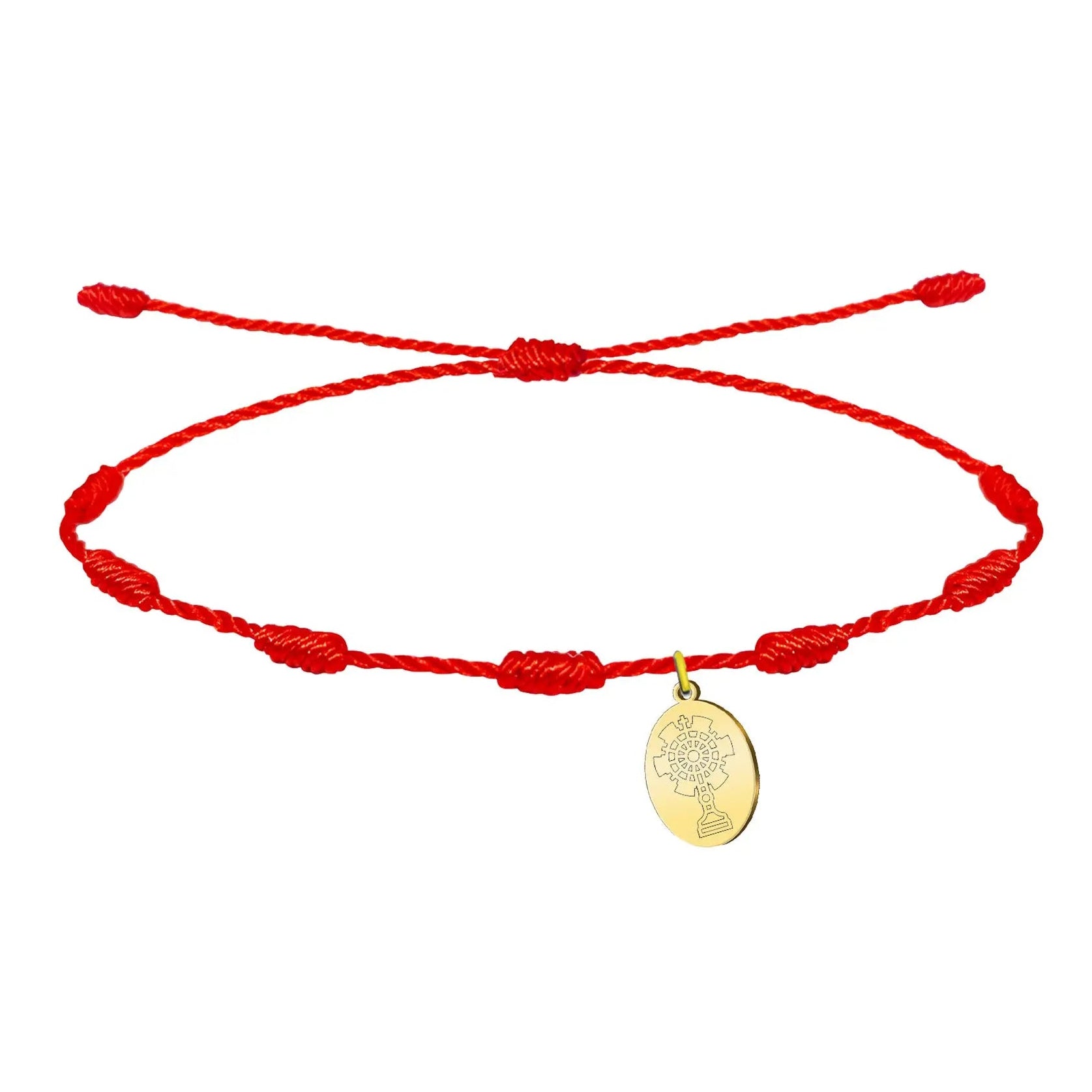 Pulsera de 7 nudos con símbolo del Corpus Christi en acero dorado