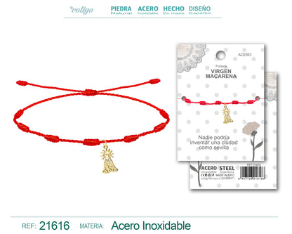 Pulsera 7 nudos con Virgen de la Esperanza Macarena Acero Dorado