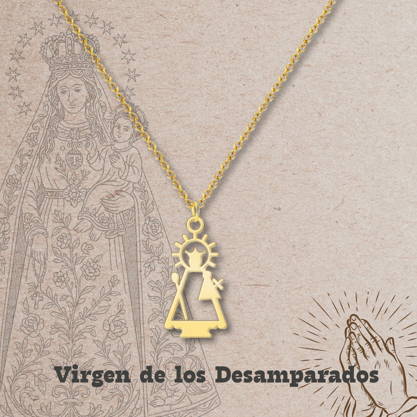 Collar Virgen de España Acero inoxidable, colgante Virgen del Pilar, Virgen de Rocío,Virgen de Covadonga