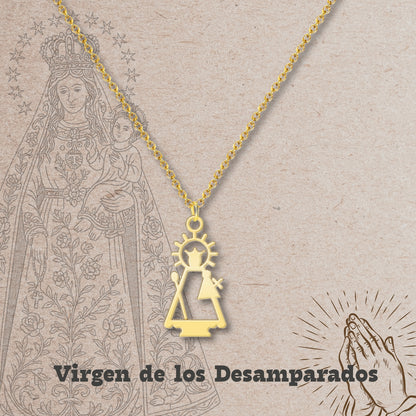 Collar Virgen de España Acero inoxidable, colgante Virgen del Pilar, Virgen de Rocío,Virgen de Covadonga
