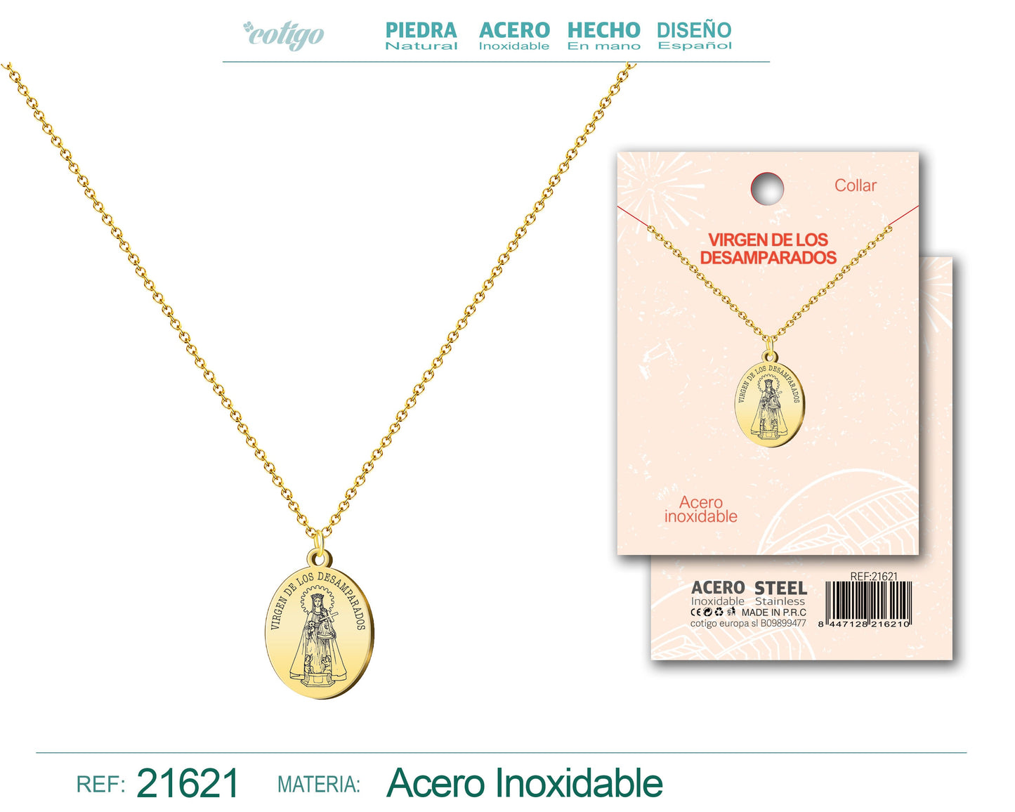 colgante Virgen de los desamparados Acero Dorado