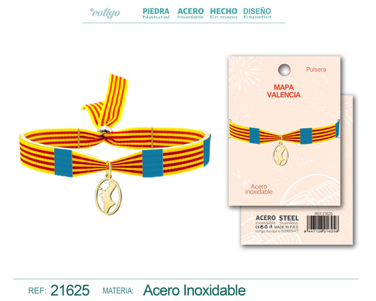 Pulsera Bandera y Mapa Valencia Acero Dorado