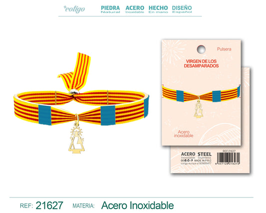 Pulsera Bandera Valencia con Colgante Virgen de los desamparados Acero Dorado