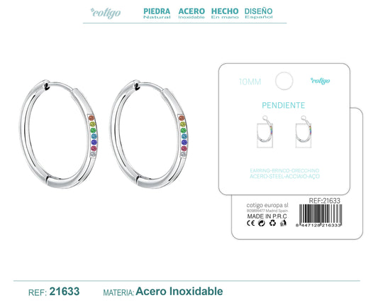 Aro acero 10mm Plateado con Circonita colores