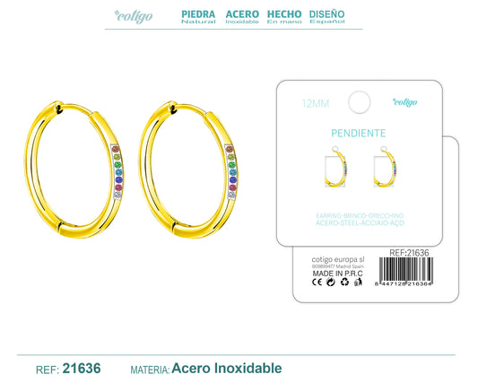 Aro acero 12mm Dorado con Circonita colores