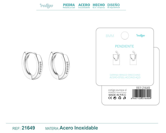 Aro acero 8mm Plateado con Circonita Transparente