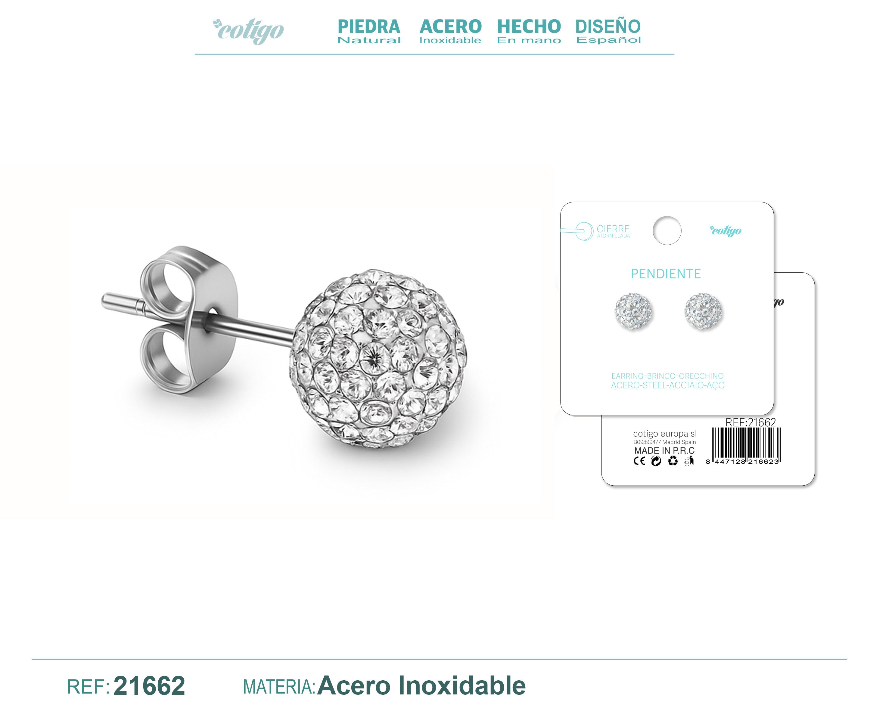 Pendientes de Bola con Circonitas con Cierre de Rosca en Acero Inoxidable – vista principal