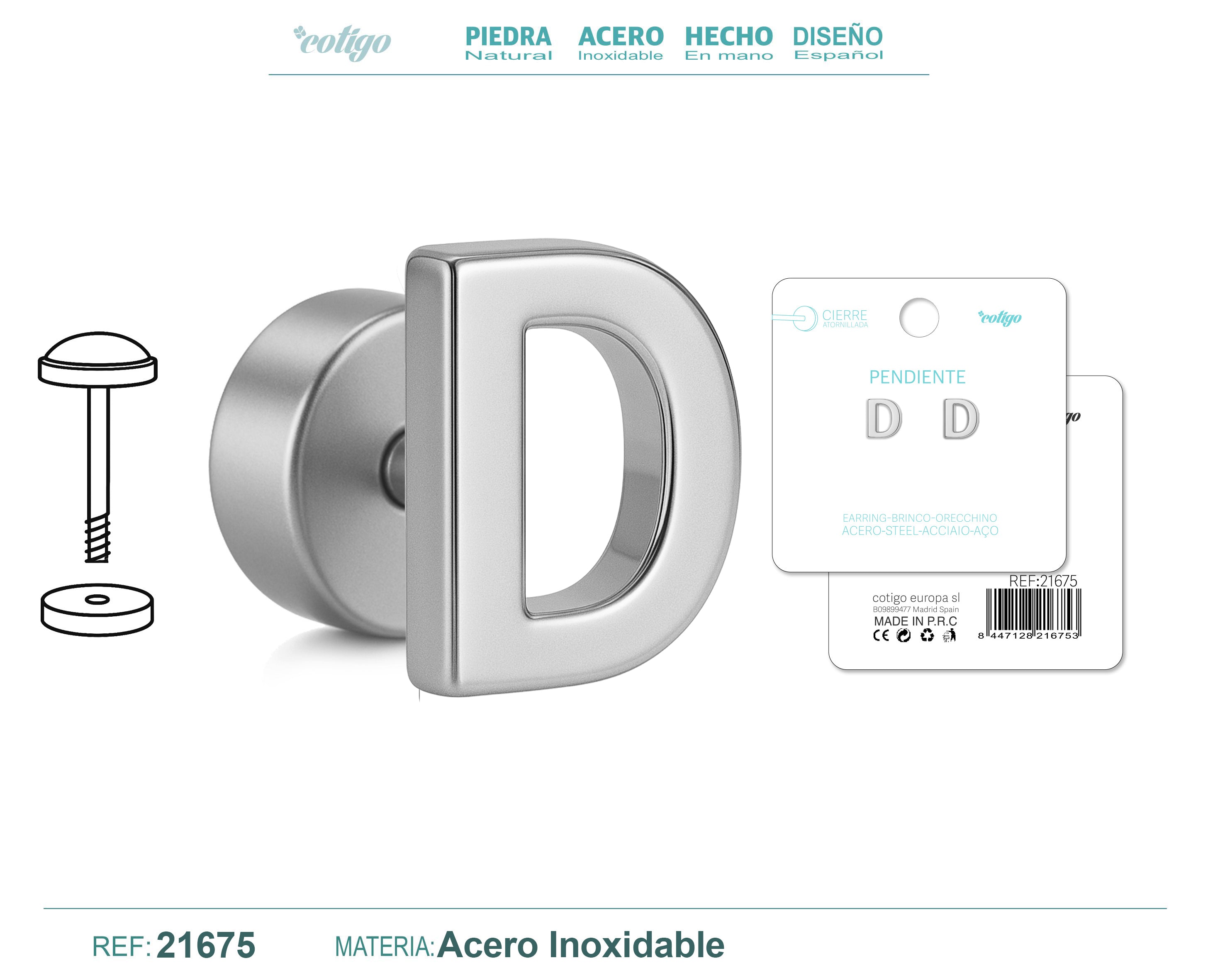 Pendientes de Inicial con Cierre de Rosca en Acero Inoxidable en acabado plateado – detalle 3