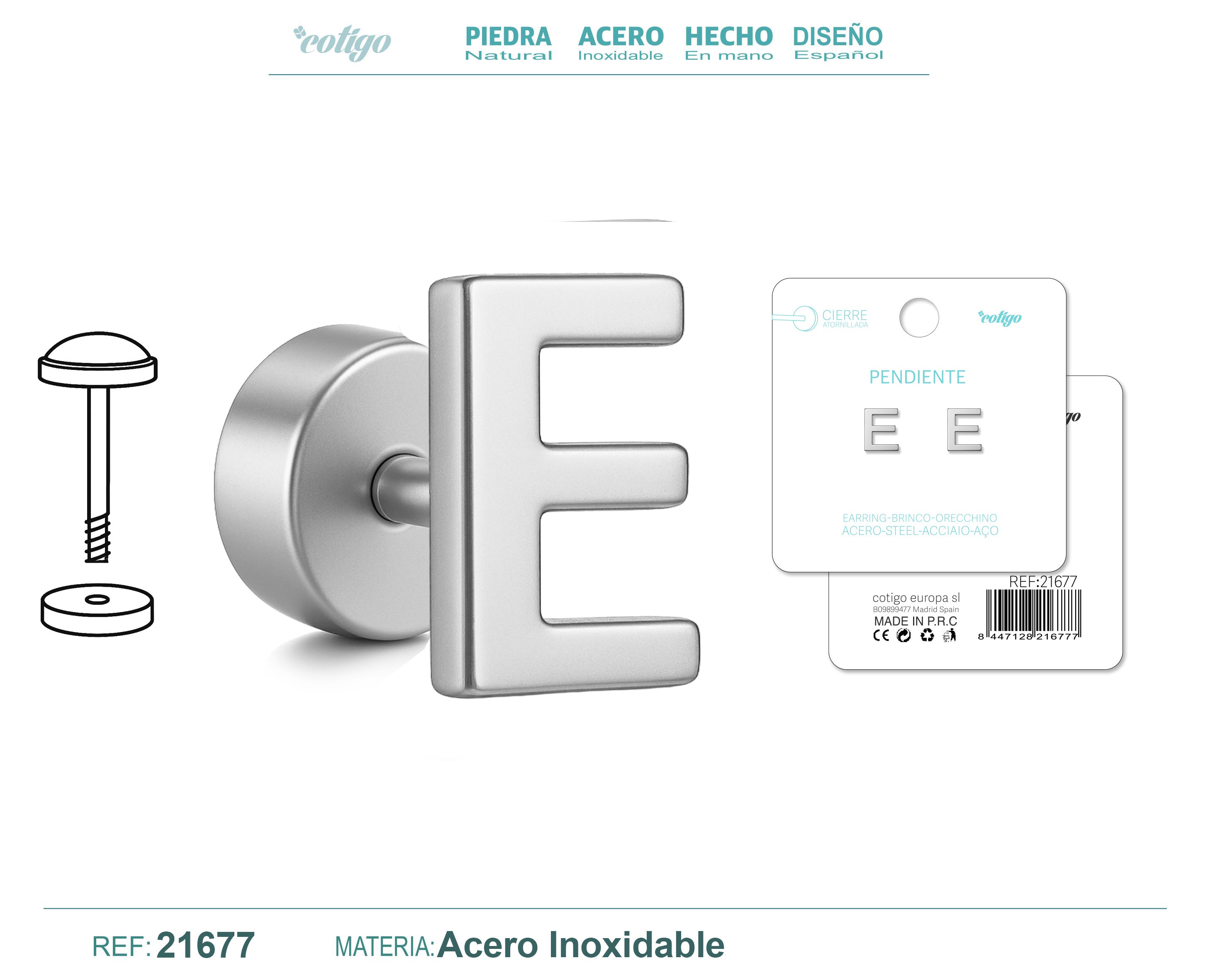 Pendientes de Inicial con Cierre de Rosca en Acero Inoxidable en acabado plateado – detalle 4